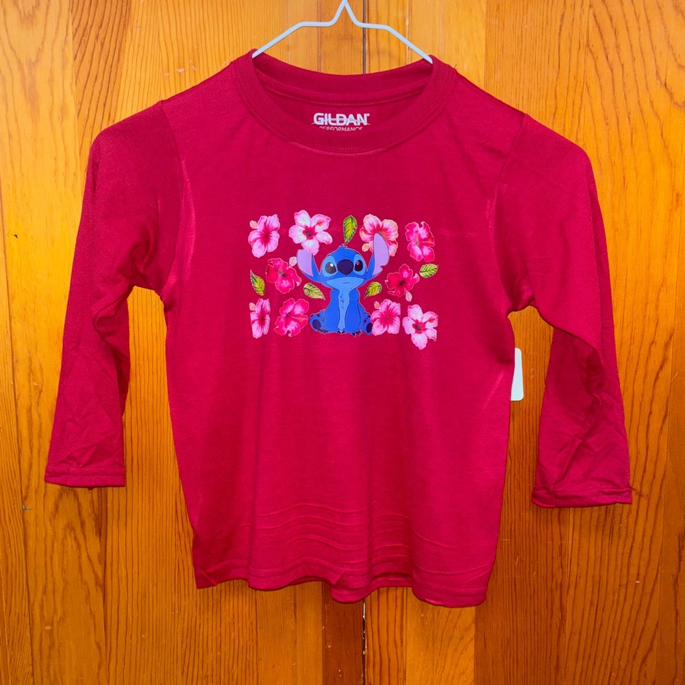 Gildan Kids Red Long Sleeve Shirt with Floral Design